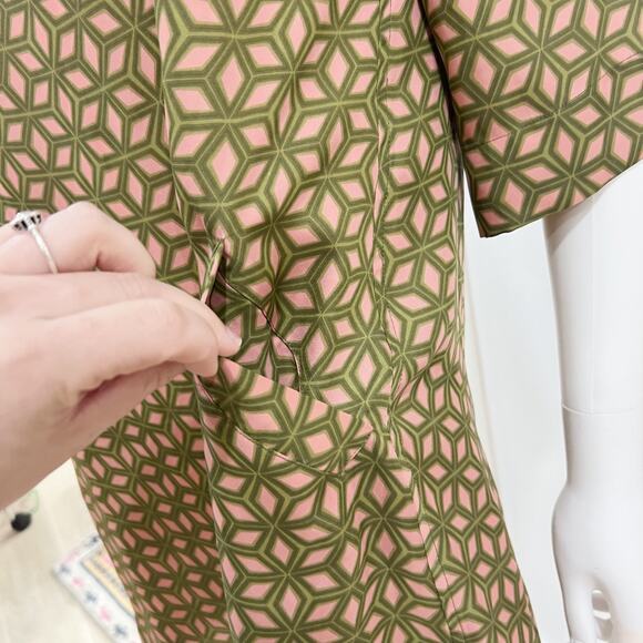 Fossil Pink Green Geometric Business Casual 3/4 Sleeve Shift Mini Dress, Small - Picture 5 of 12